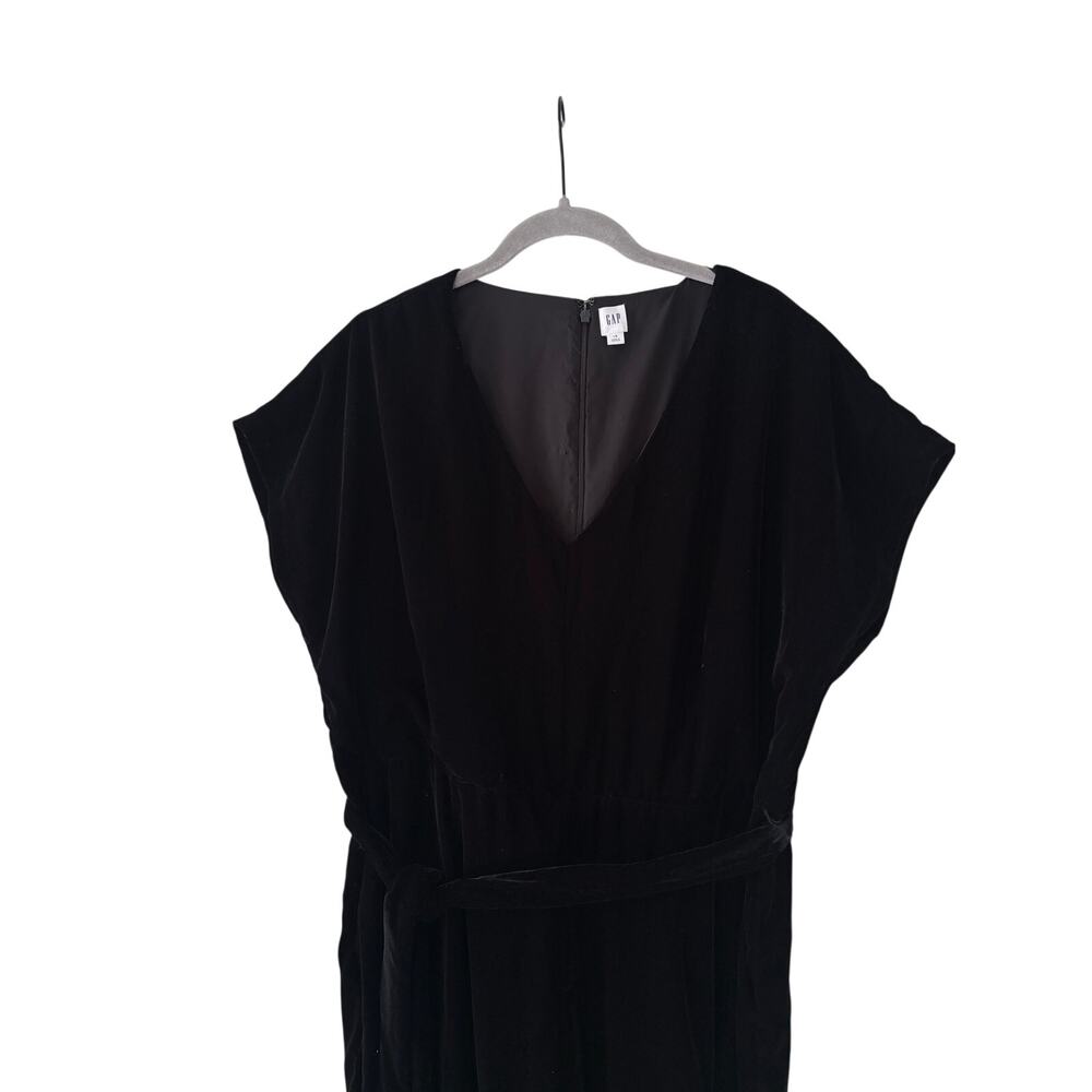 GAP Black Velvet Jumpsuit Women’s Size 16 V Neck Tie Waist Wide Leg Evening - Picture 3 of 12